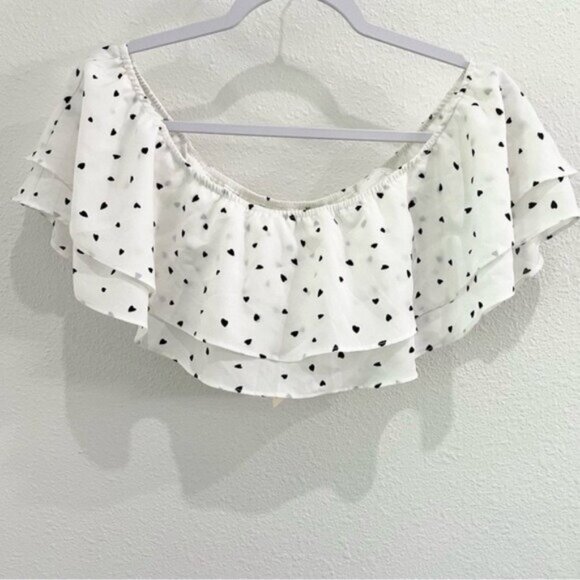 New Superdown Boho Festival Crop Top Hearts Coquette Beachy Stretch Top - Picture 2 of 8